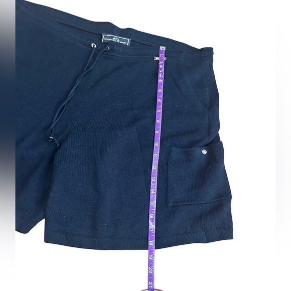 St John Shorts Navy Blue Santana Knit Gold Hardware Elastic High Waisted L - Picture 4 of 7